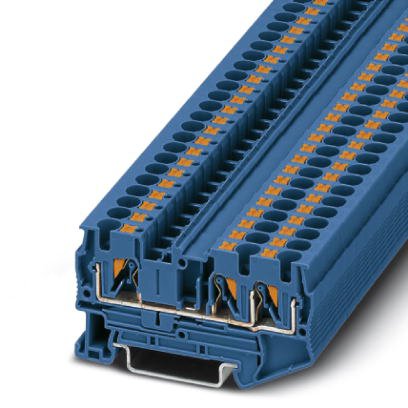 Phoenix Contact Multi-Conductor Terminal Block; PT 4-TWIN BU; 30A; 600V; 1-Level; #24 - #10; Push-In Connection; Blue
